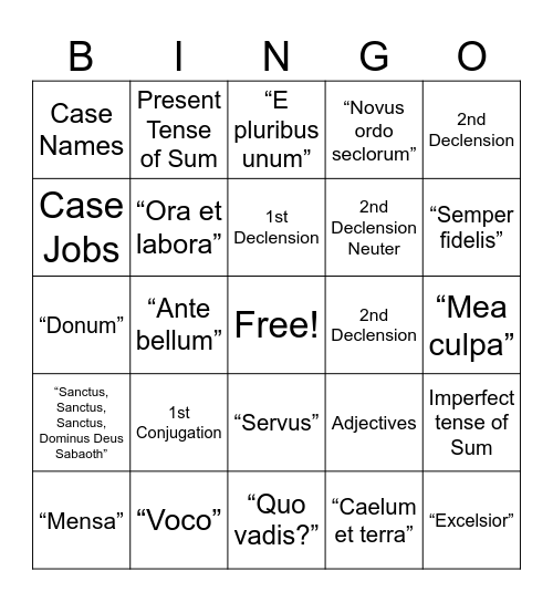 Latina Christiana Bingo Card