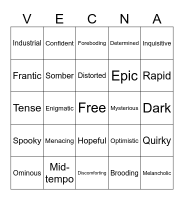 Stranger Things Synth Bingo Card
