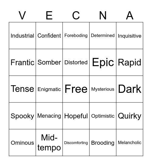 Stranger Things Synth Bingo Card
