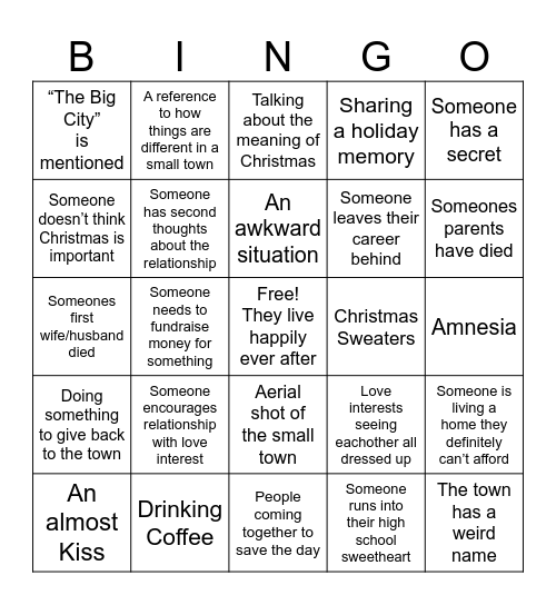 Hallmark Movie Bingo Card