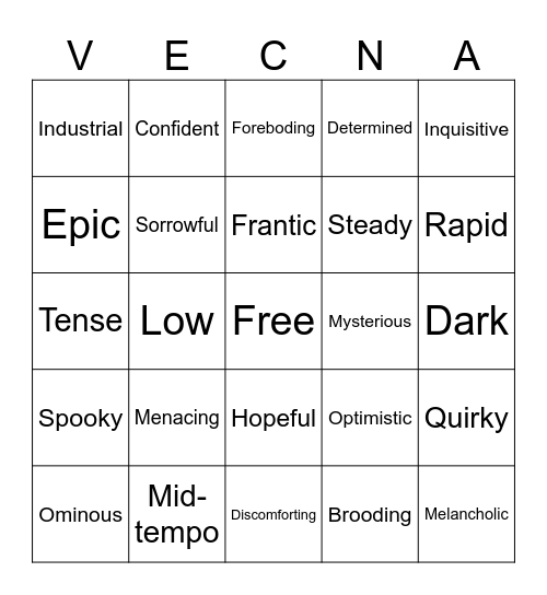 Stranger Things Synth Bingo Card