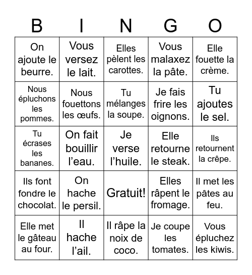 Dans la cuisine Bingo Card