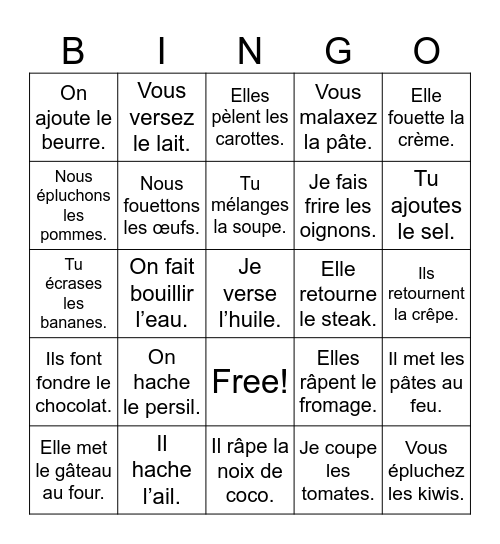 Dans la cuisine Bingo Card