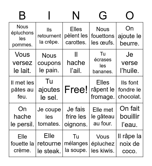 Dans la cuisine Bingo Card