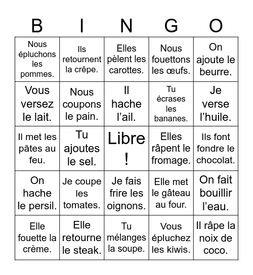 Dans la cuisine Bingo Card