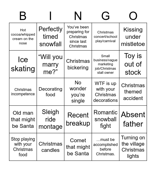 Christmas Lifetime Bingo Card