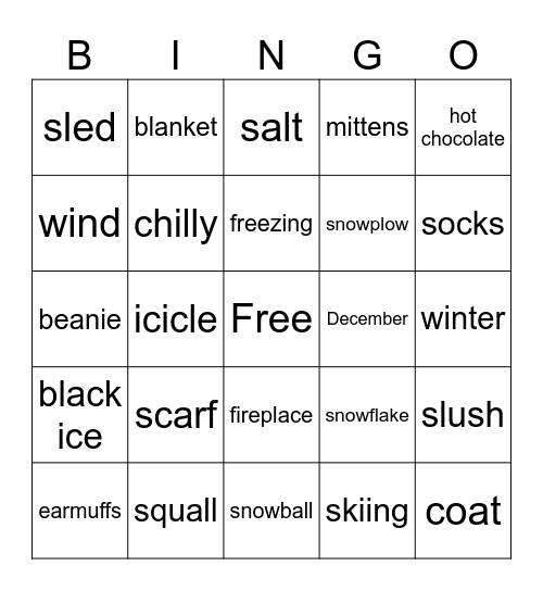 Winter Words Bingo Card
