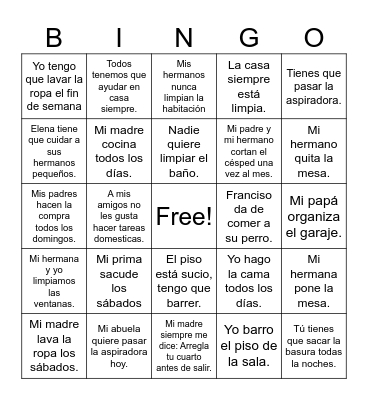 La Casa y Tareas Domésticas Bingo Card
