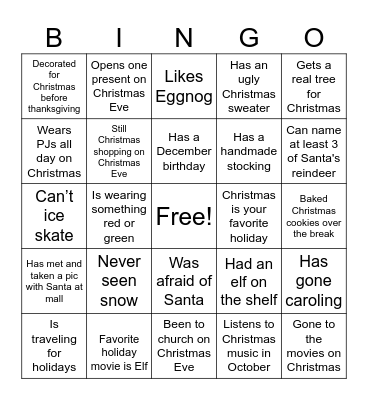 Holiday Bingo Card