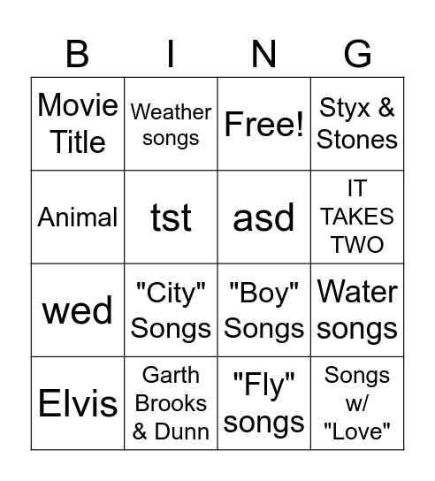 Music Bingo Card
