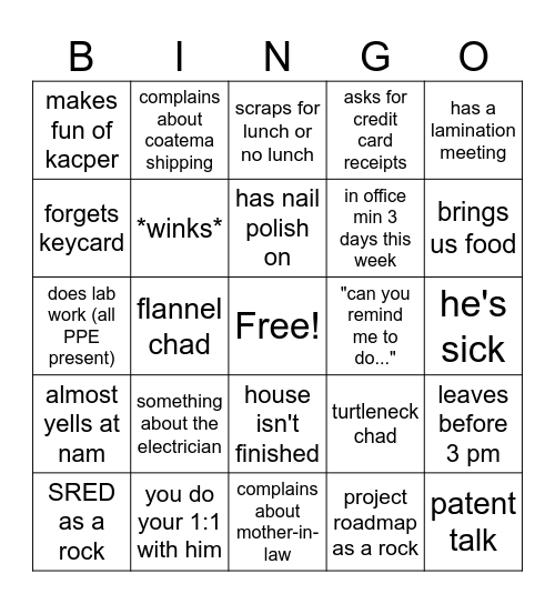 Chad Bingo Card