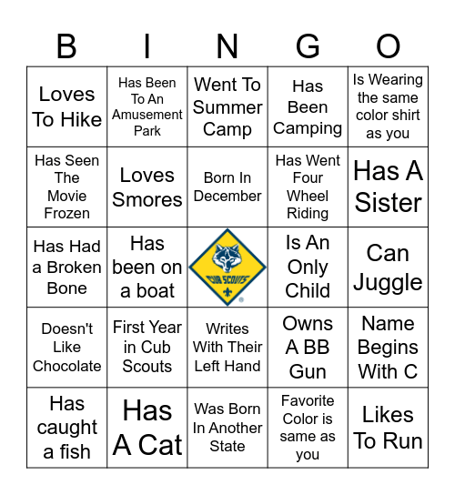 Scout "Get to know you" Bingo Card