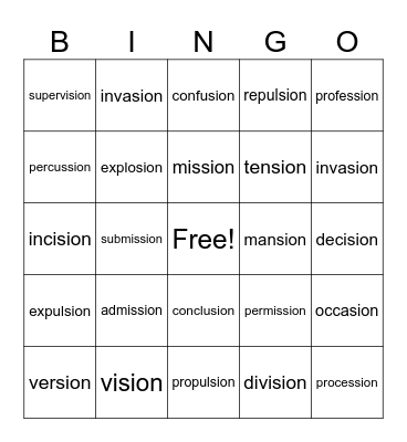 -sion Bingo Card