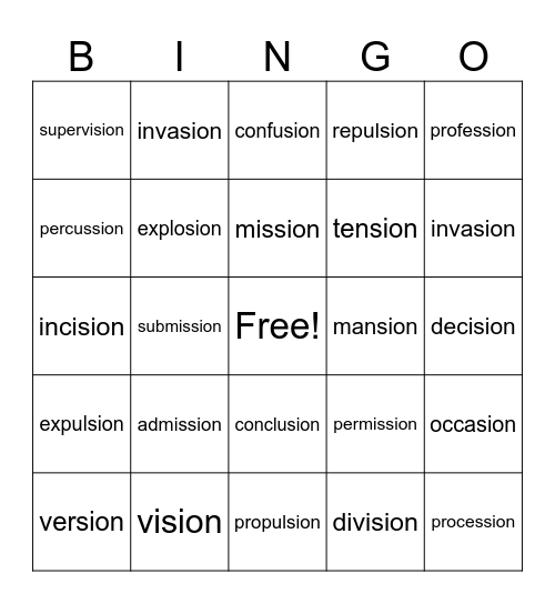 -sion Bingo Card