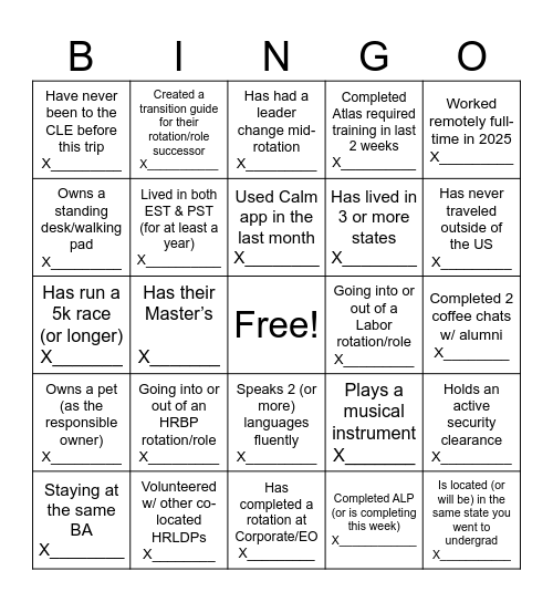 HRLDP Bingo! Bingo Card