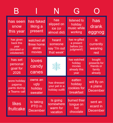 Virtual Holiday Bingo Card