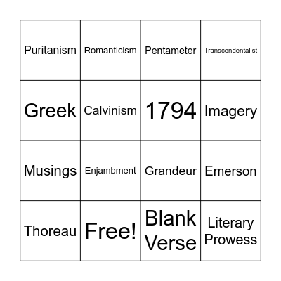 Thanatopsis Bingo Card