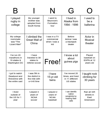 CED Fun Fact BINGO Card