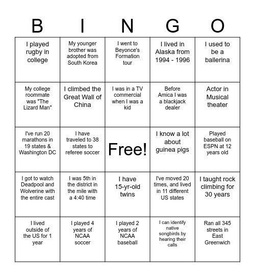 CED Fun Fact BINGO Card