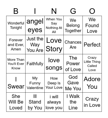 love songs Bingo Card