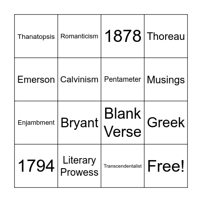 Thanatopsis Bingo Card