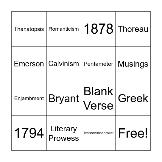 Thanatopsis Bingo Card