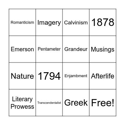 Thanatopsis Bingo Card