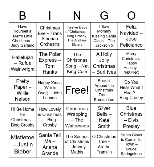 Christmas Singo Bingo Card