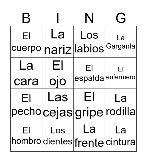 Palabras Bingo Card