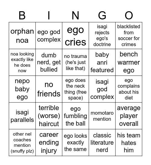 ego backstory bingo Card