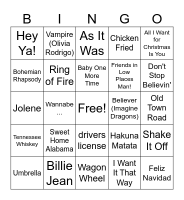 Music Bingo Card