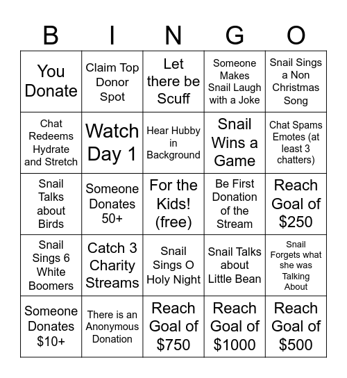 12 Days of Charity Bingo Card