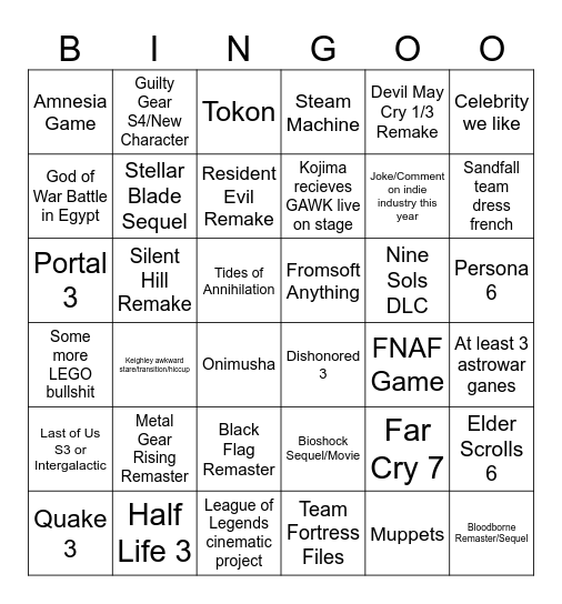 Game Awards cope and other Bingo Card
