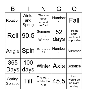 Seasons Bingo Card