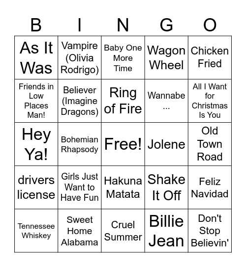 Music Bingo Card