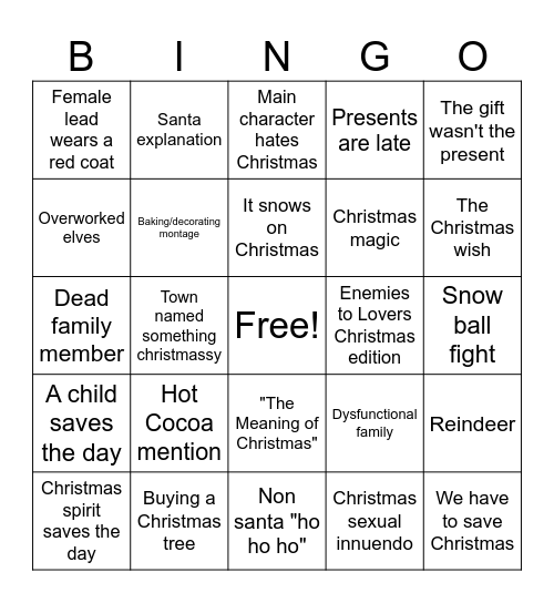 Christmas Movie Bingo Card