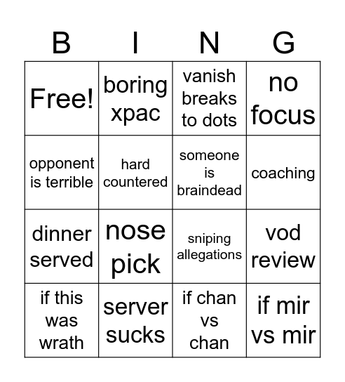 EARPUGS BINGO Card
