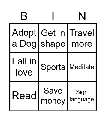 New Year's Resolutions Bingo Card