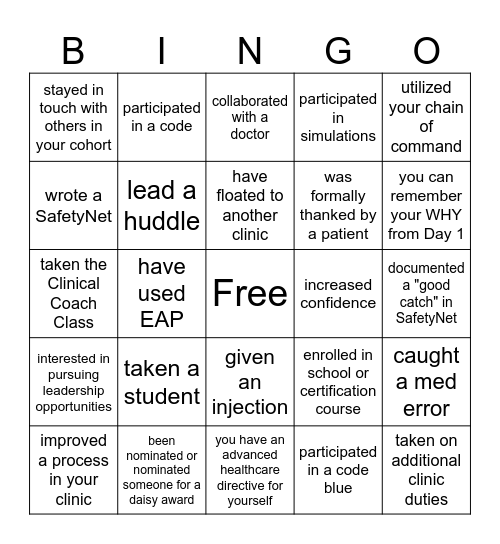 MA Residency Graduation Bingo Card