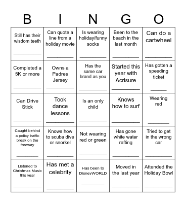 Getting to know you! Bingo Card