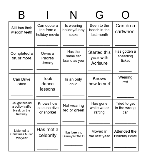 Getting to know you! Bingo Card