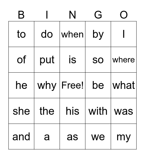 Red Words Bingo Card