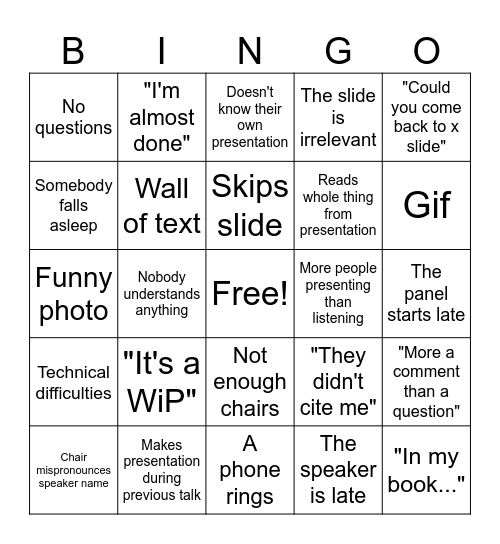 CONFERENCES Bingo Card