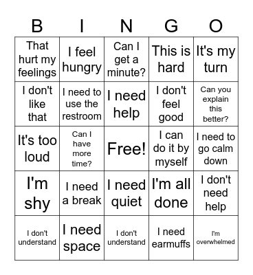 Self-Advocacy Bingo Card