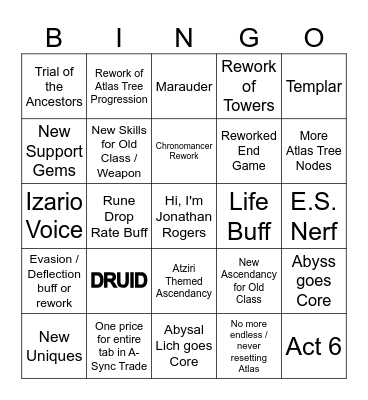 Bills Poe Bingo Card