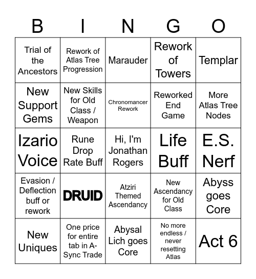 Bills Poe Bingo Card
