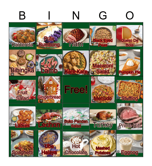 US/PH Holiday Food Bingo Card