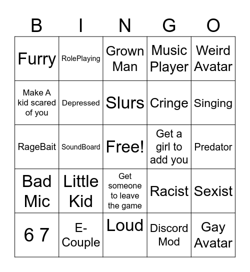 Roblox Vc Bingo Card