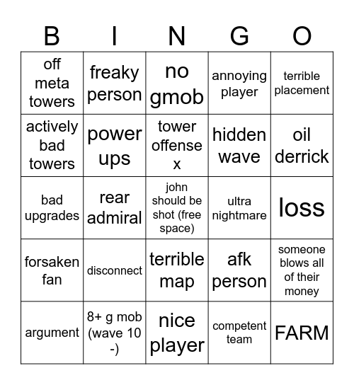 matchmaking bingo Card