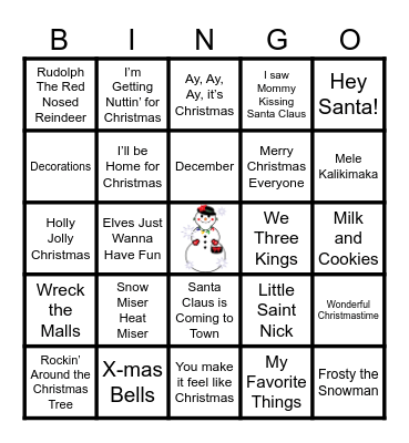 HOLIDAY Bingo Card